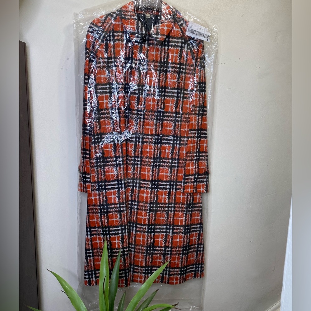 BURBERRY Scribble Check Car Coat In Bright Military Red Size 38 US (M) $4620 - Picture 11 of 15